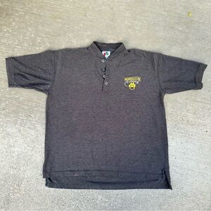 Vintage Mens University of Missouri Tigers Henley Polo Shirt Grey Medium